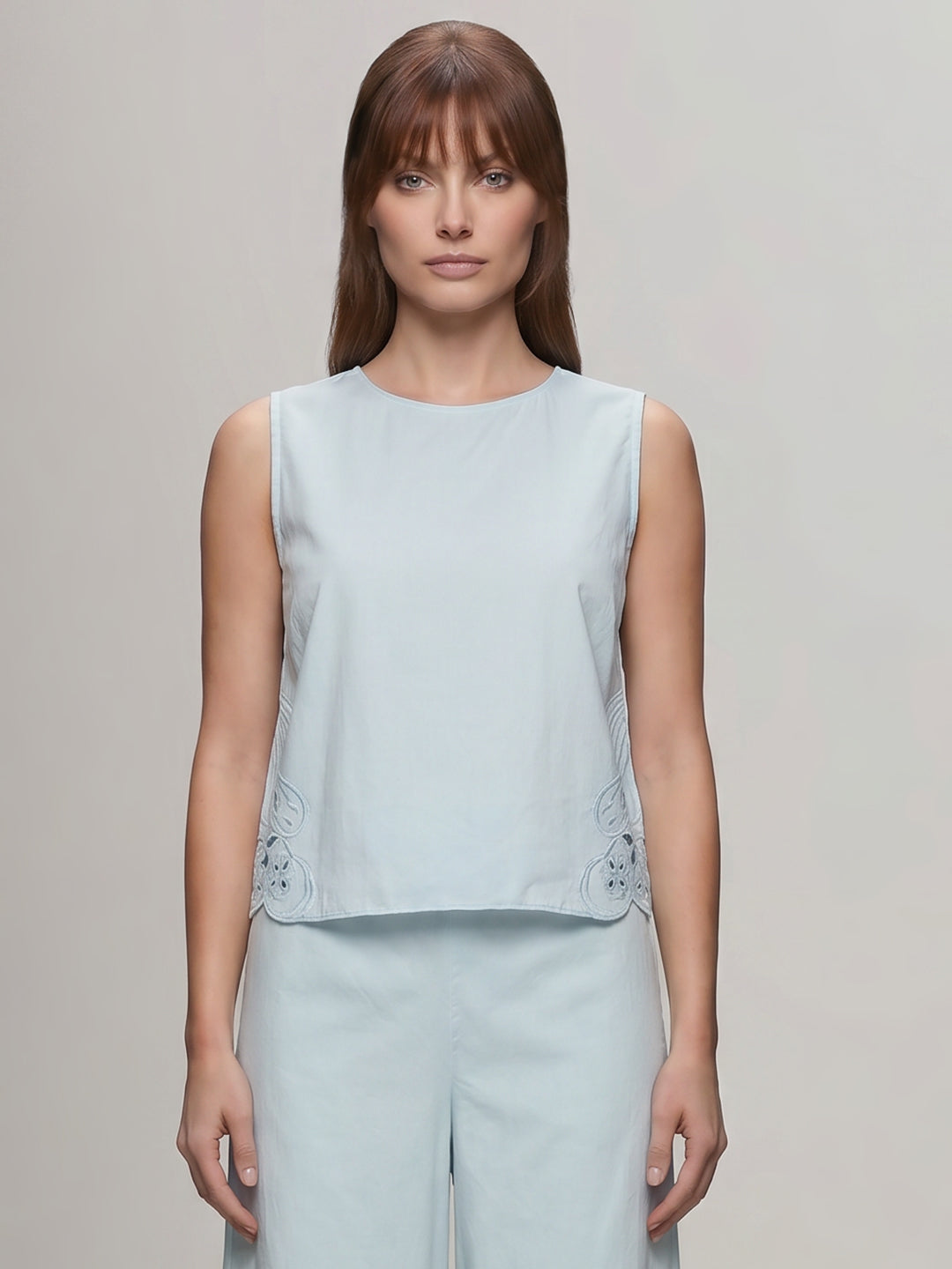 Blue Cut-Work Oversized Top