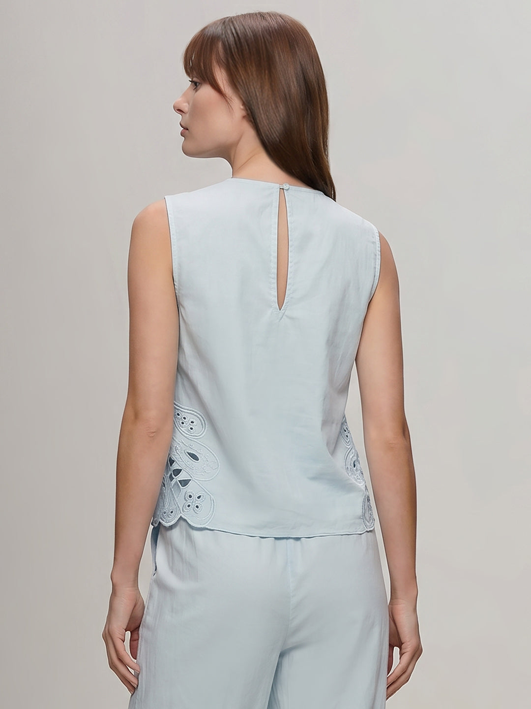 Blue Cut-Work Oversized Top