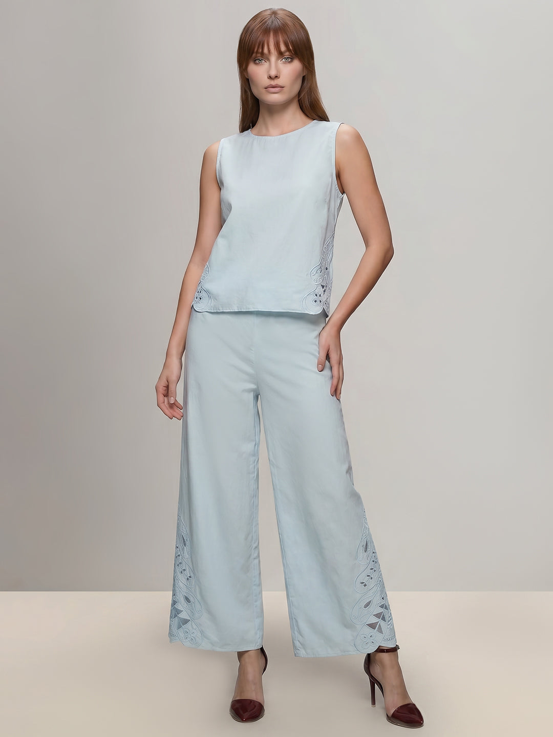 Blue Cut-Work Oversized Top