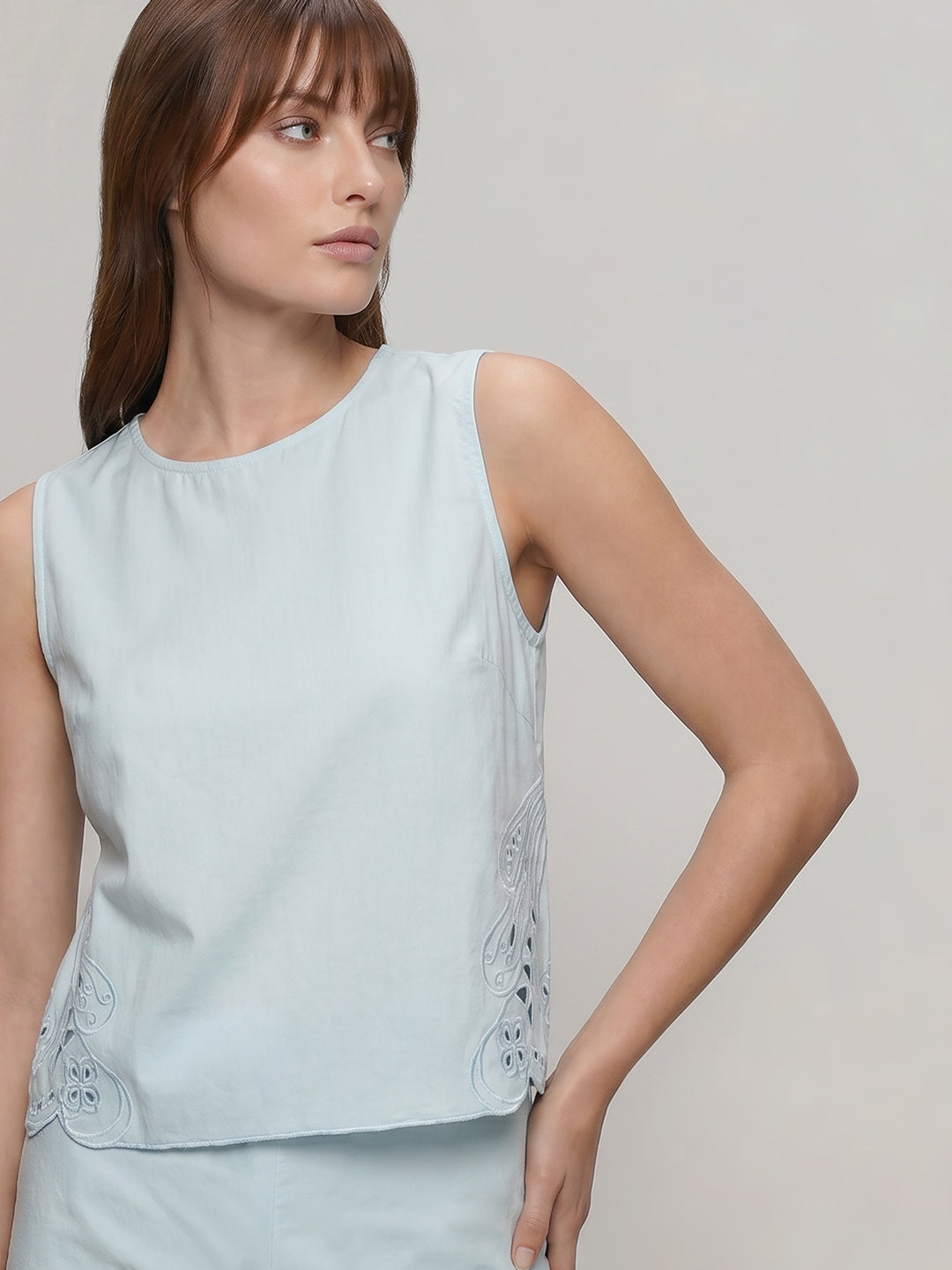 Blue Cut-Work Oversized Top