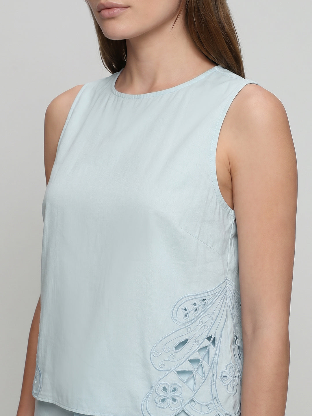 Blue Cut-Work Oversized Top