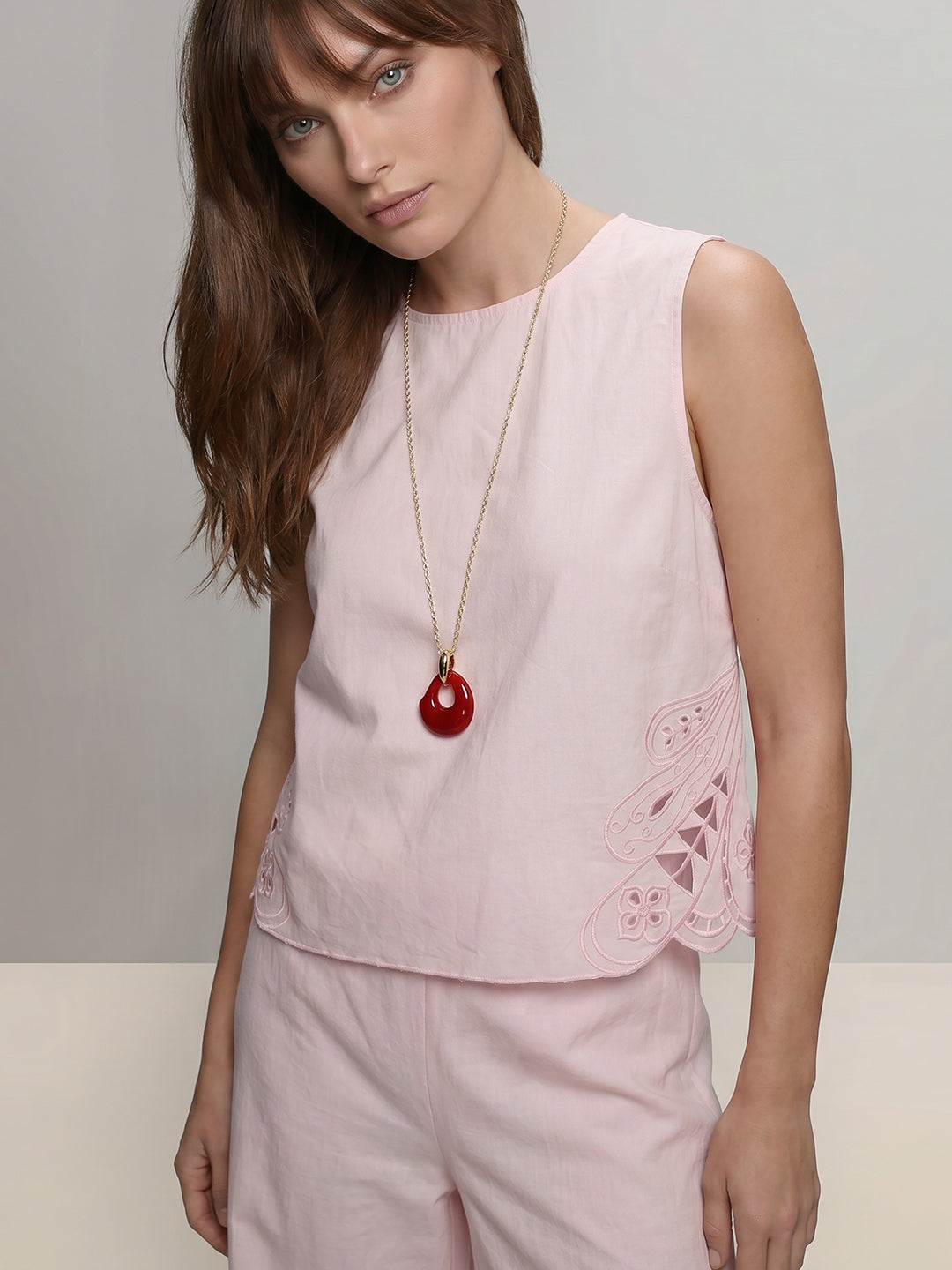 Pink Cut-Work Oversized Top