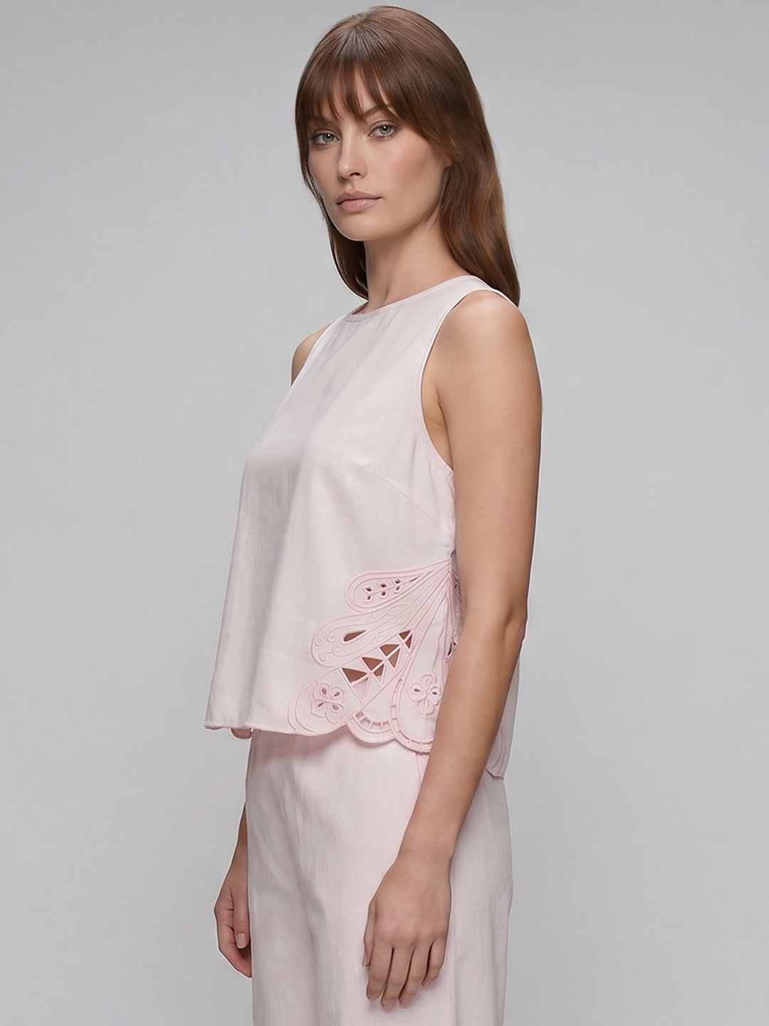 Pink Cut-Work Oversized Top