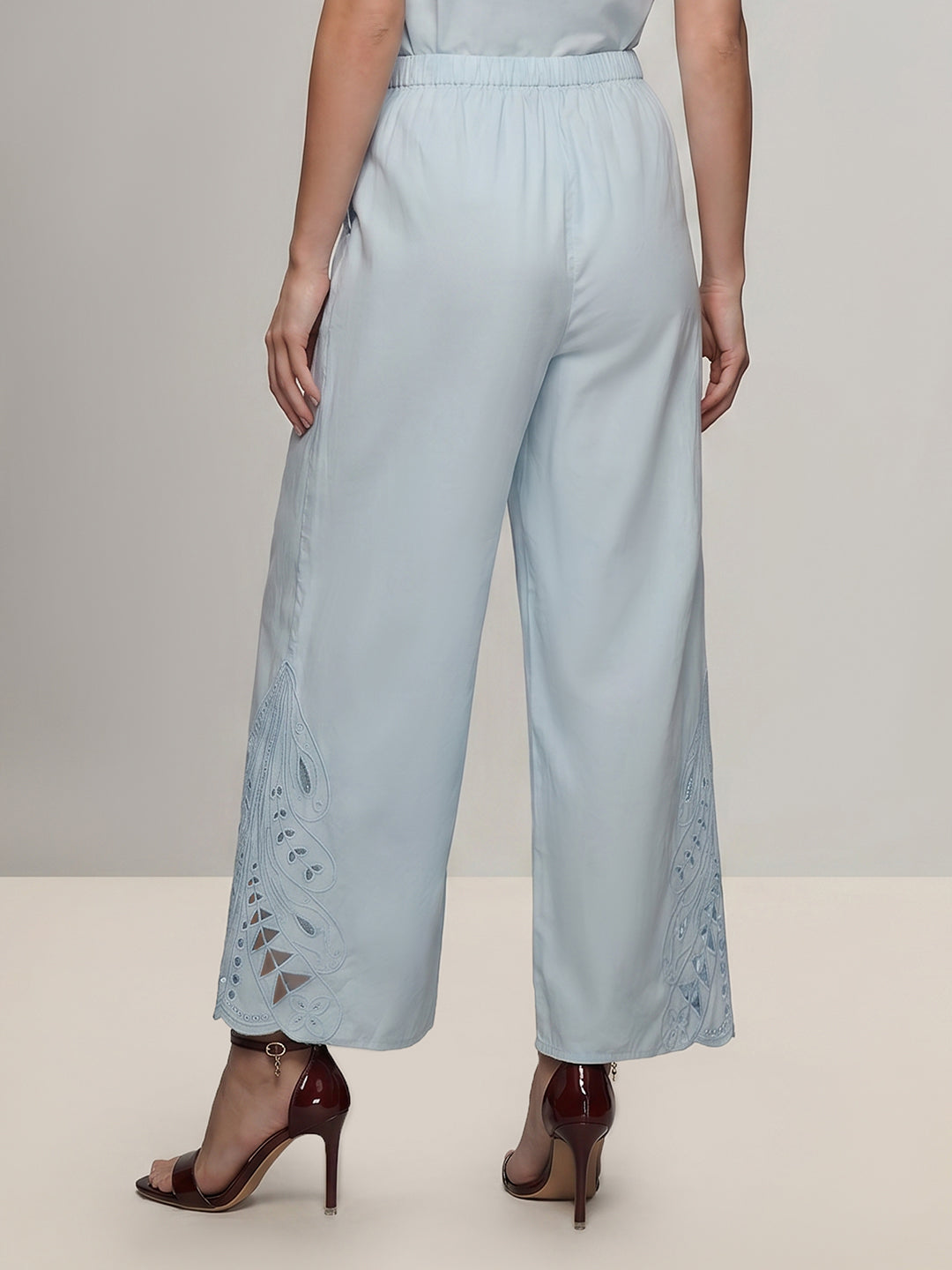 Blue Cut-Work Cotton Pants