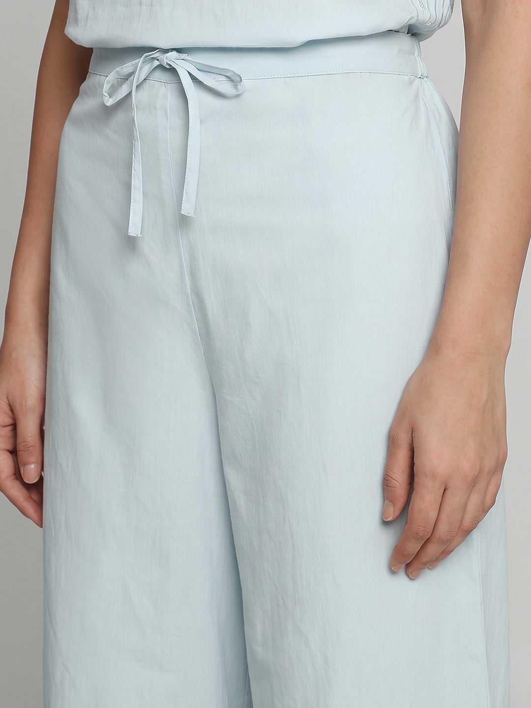 Blue Cut-Work Cotton Pants