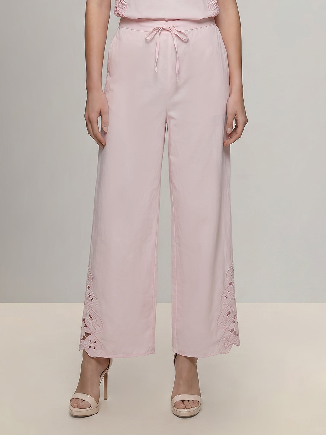 Pink Cut-Work Cotton Pants