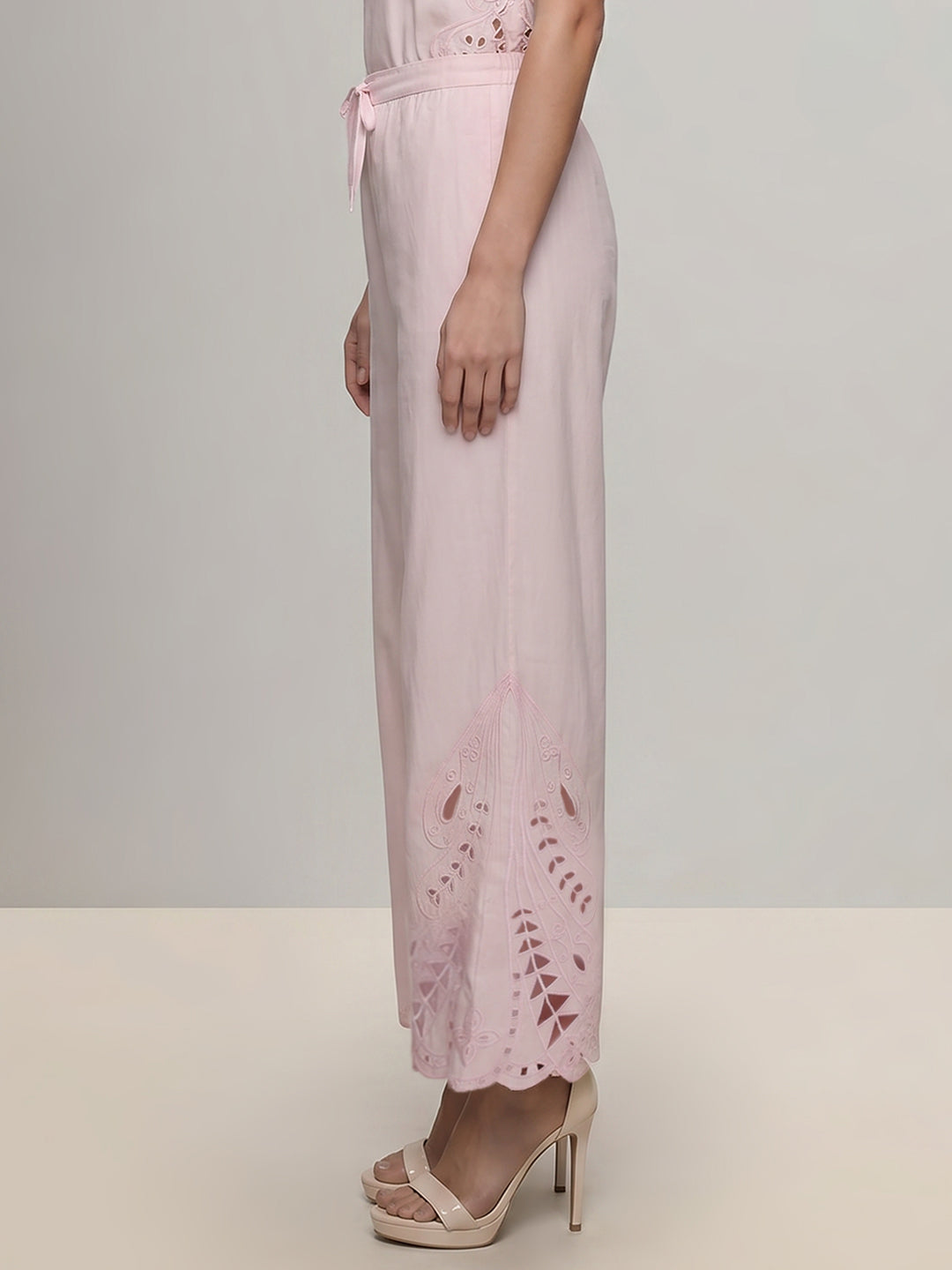 Pink Cut-Work Cotton Pants
