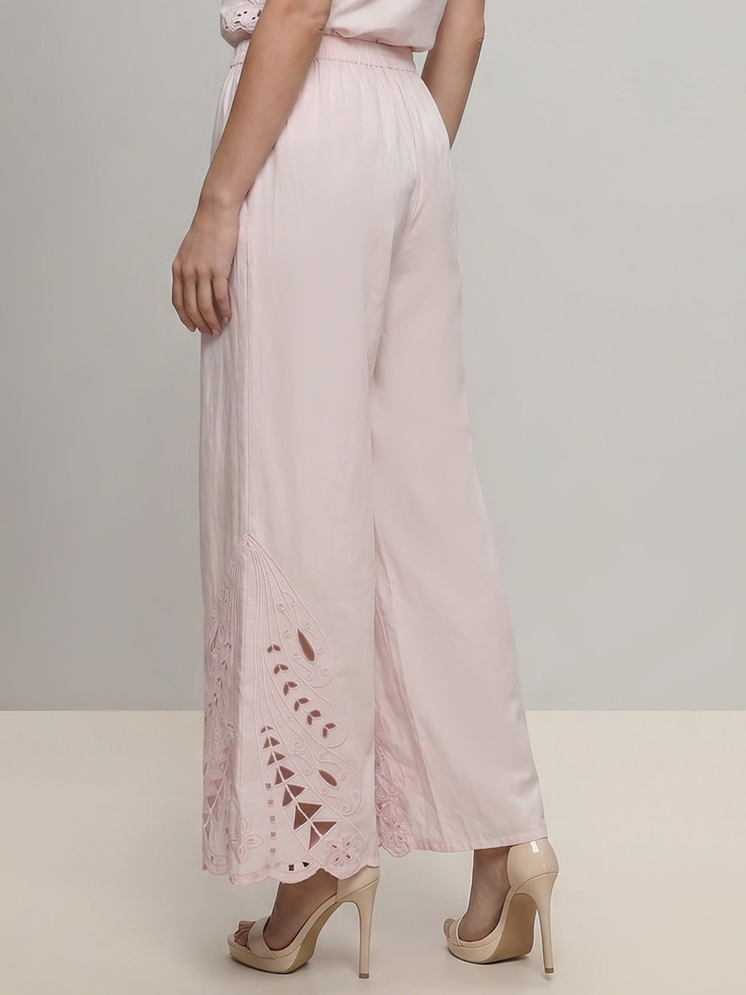 Pink Cut-Work Cotton Pants
