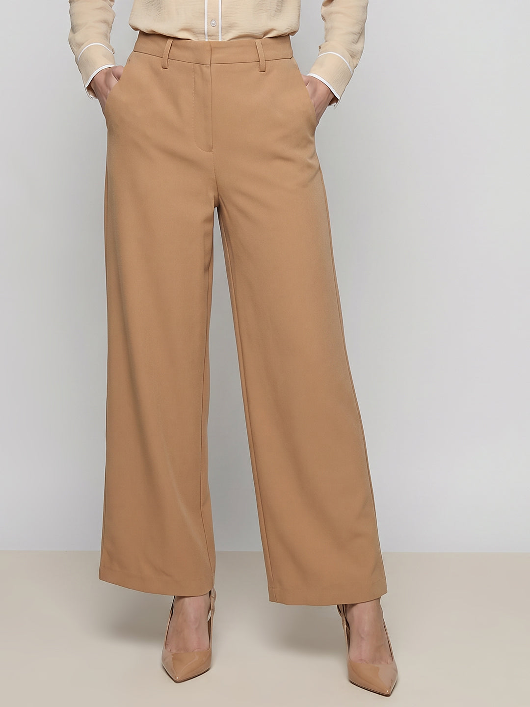 Brown Straight Fit Tailored Pants