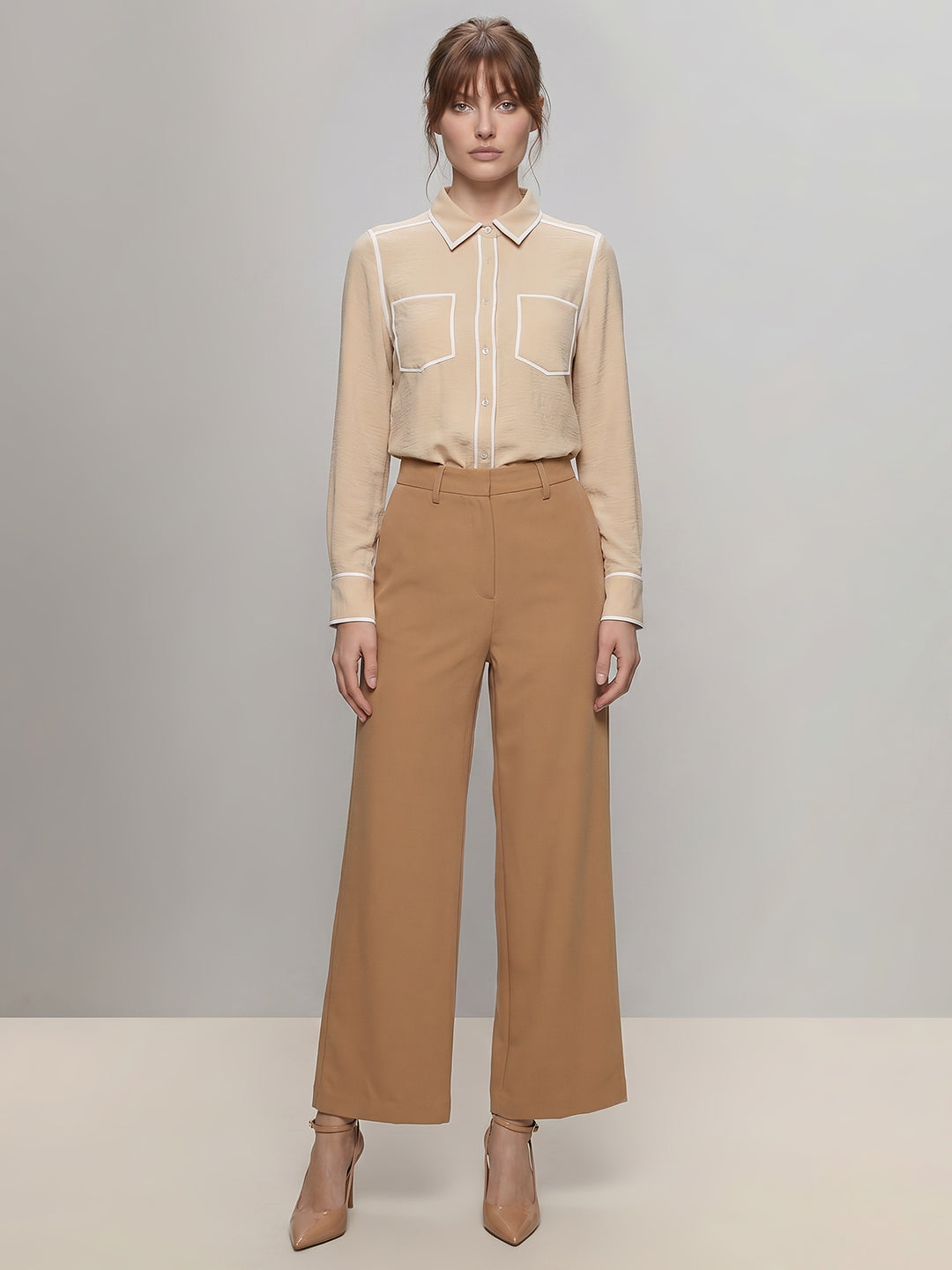 Brown Straight Fit Tailored Pants