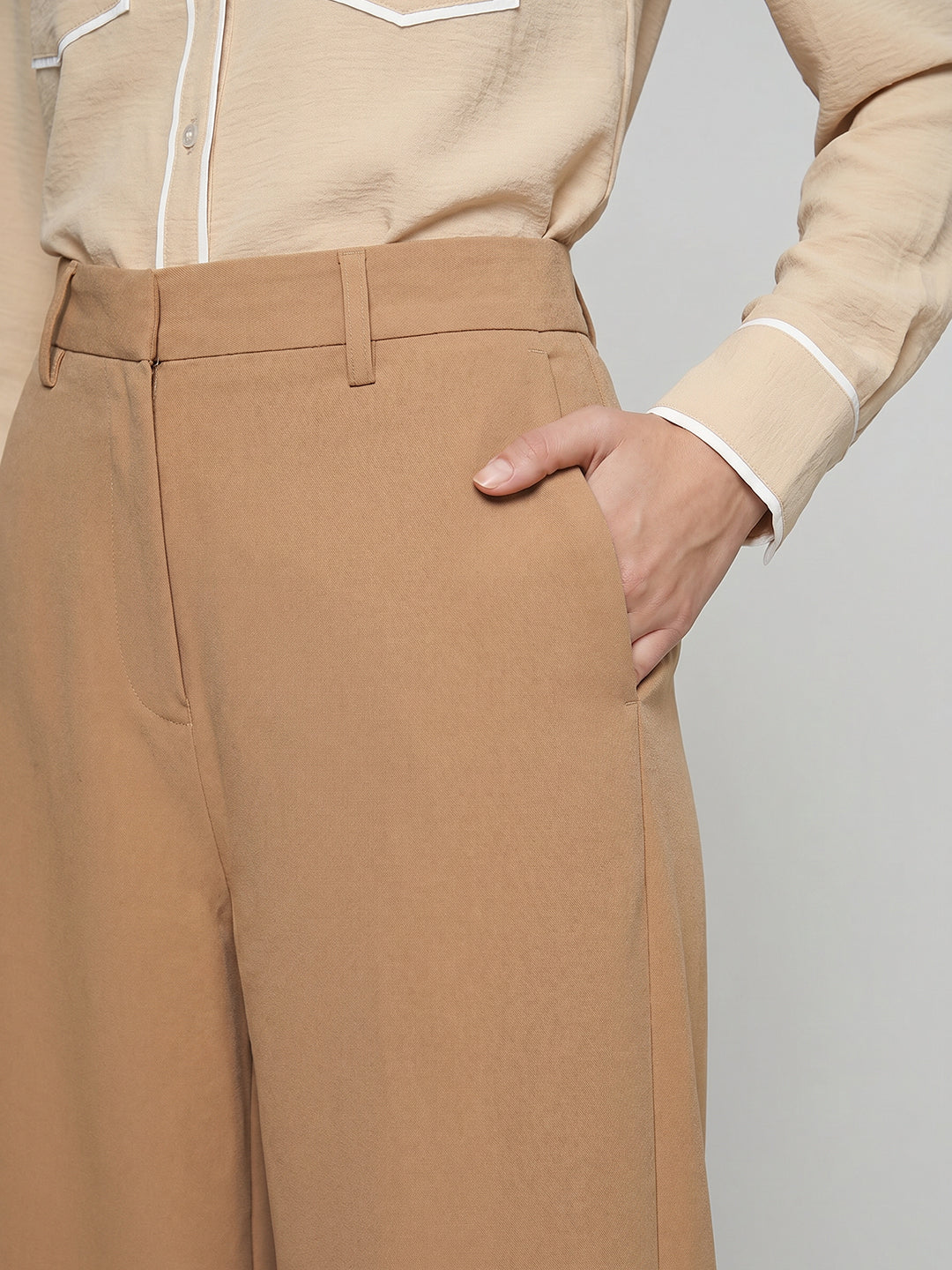 Brown Straight Fit Tailored Pants