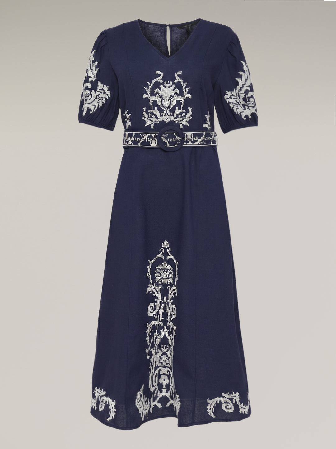 Dark Blue Embroidered Midi Dress