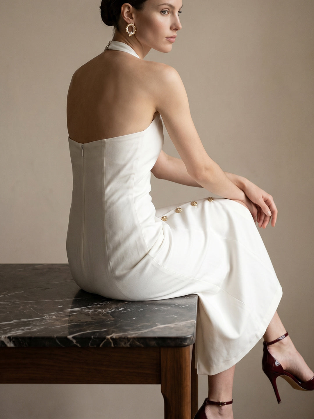 White Halter Neck Dress
