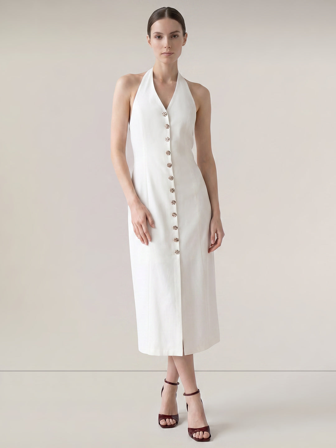 White Halter Neck Dress