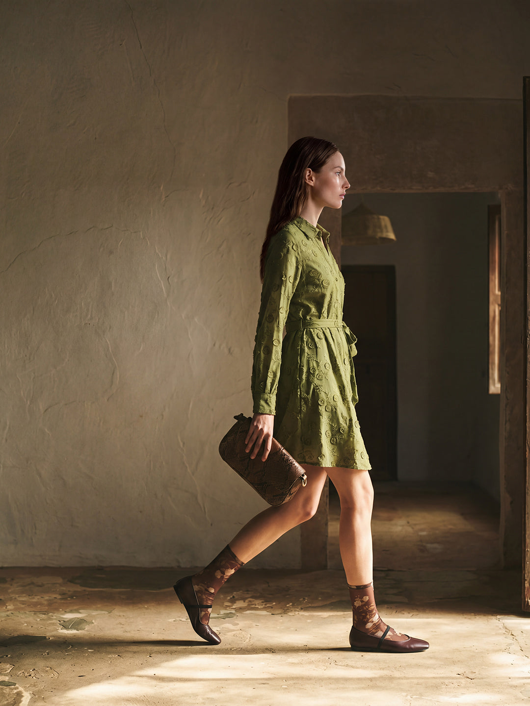 Green Embroidered Shirt Dress