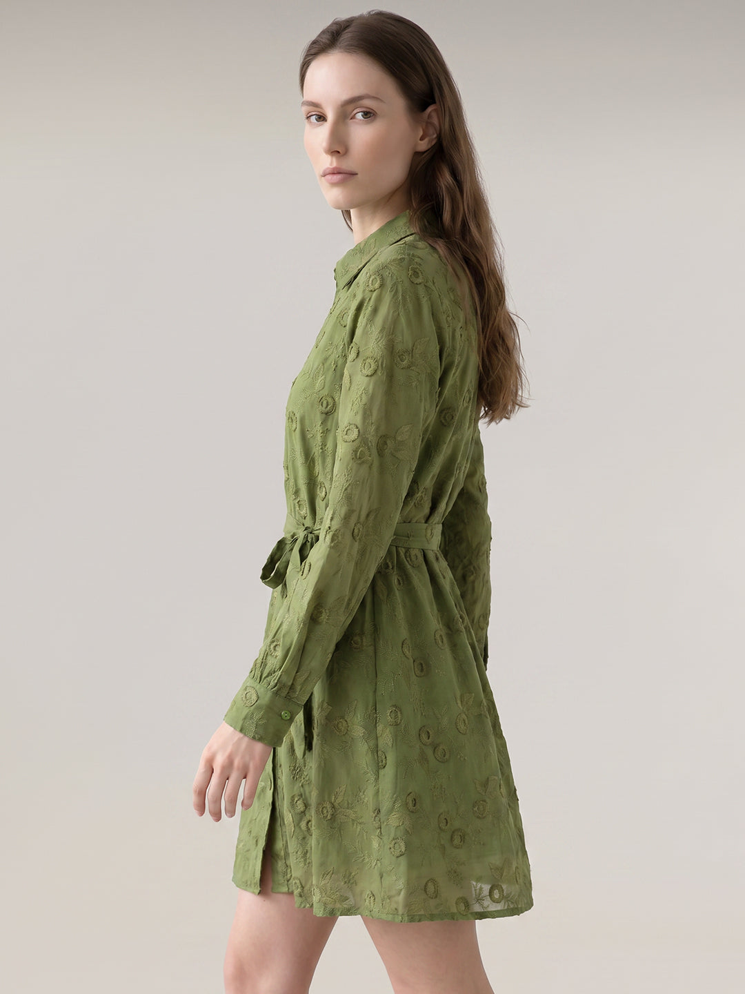 Green Embroidered Shirt Dress