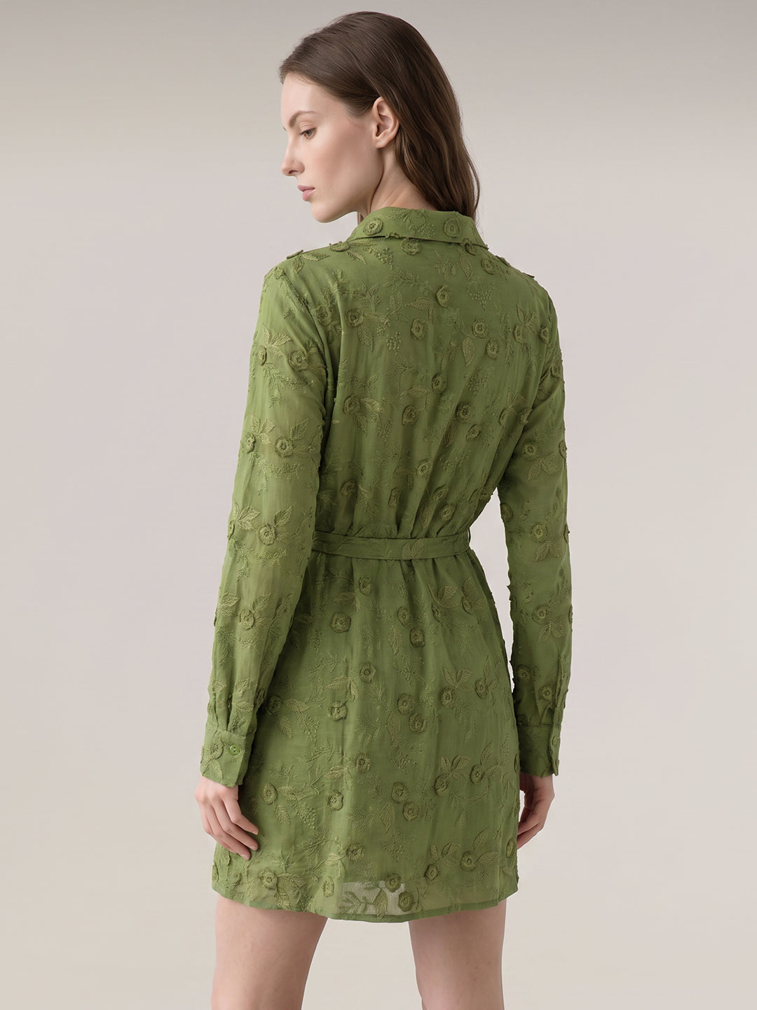 Green Embroidered Shirt Dress