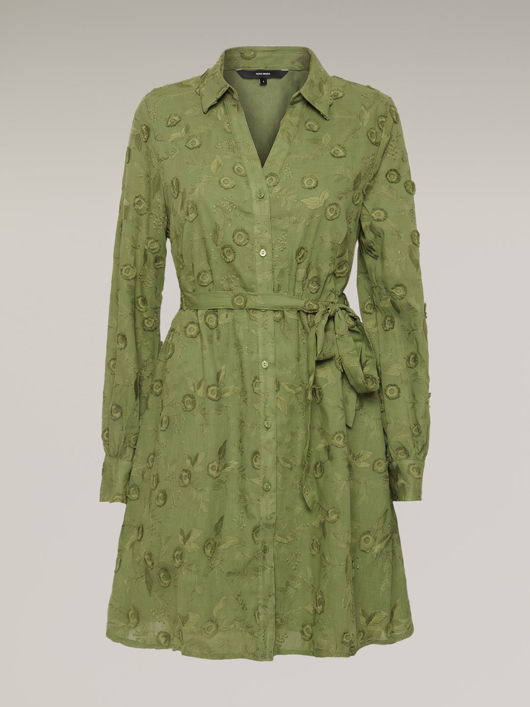 Green Embroidered Shirt Dress