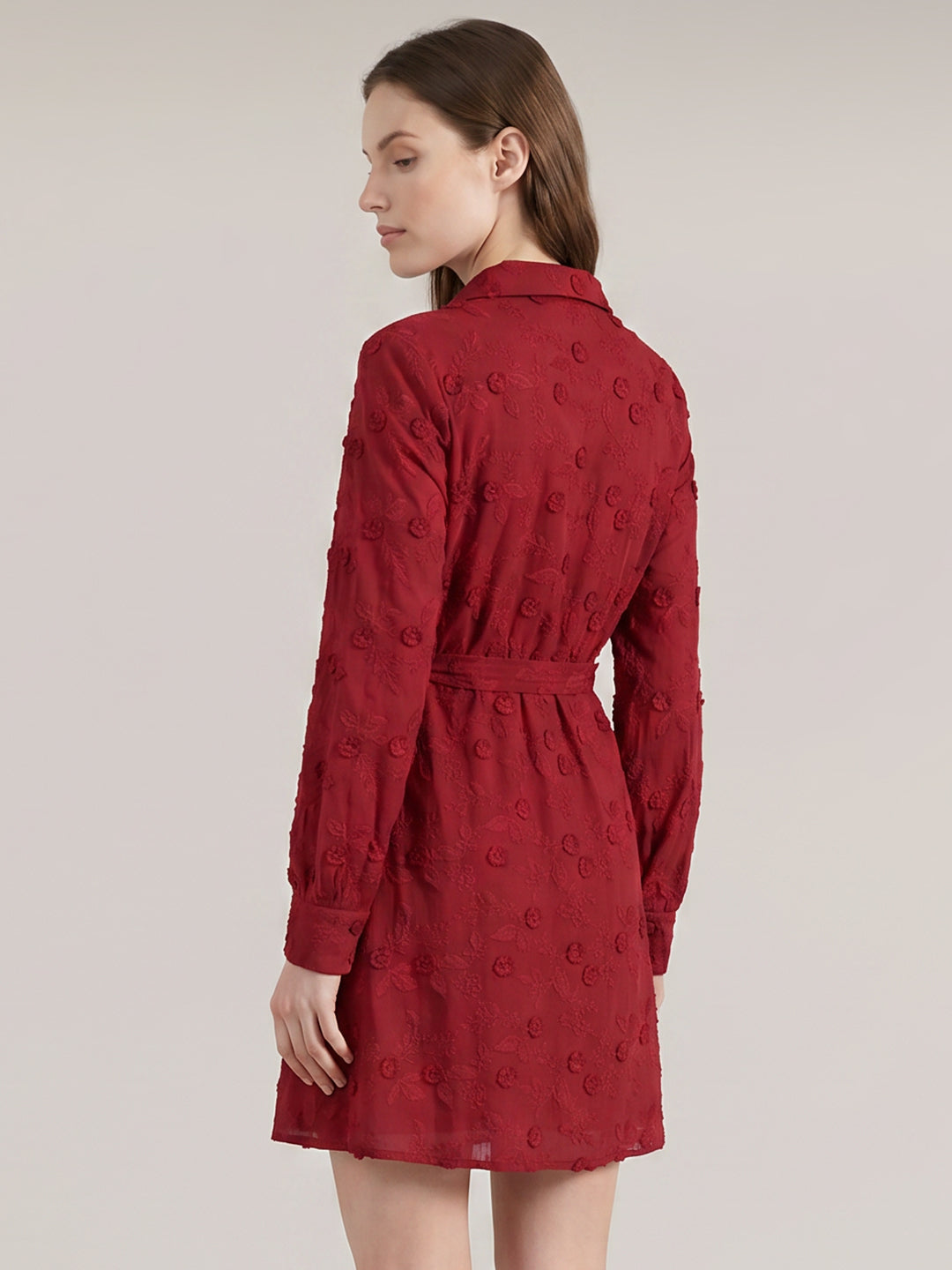 Red Embroidered Shirt Dress