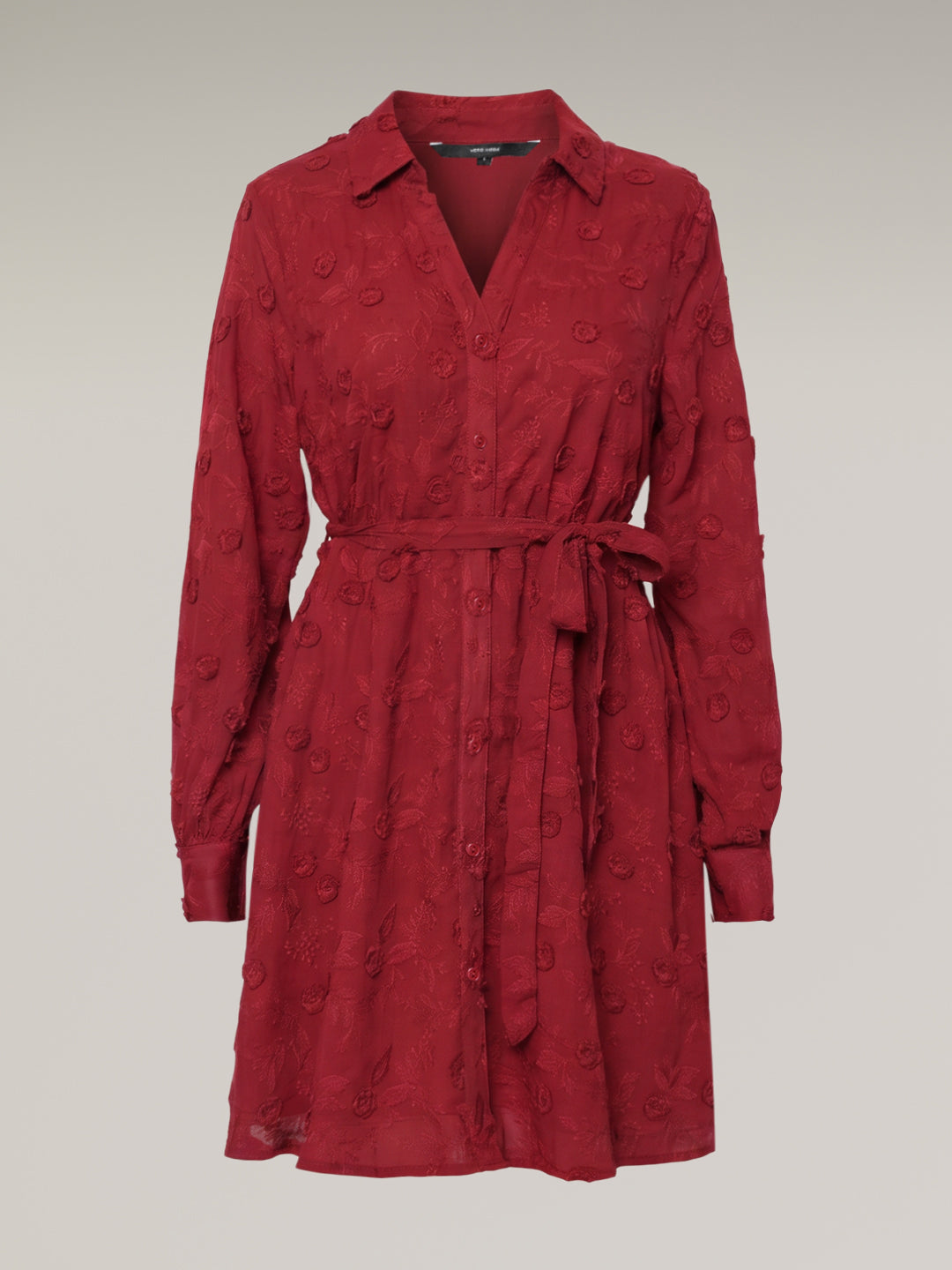 Red Embroidered Shirt Dress