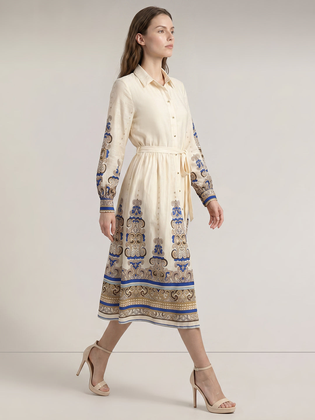Beige Printed Shirt Dress