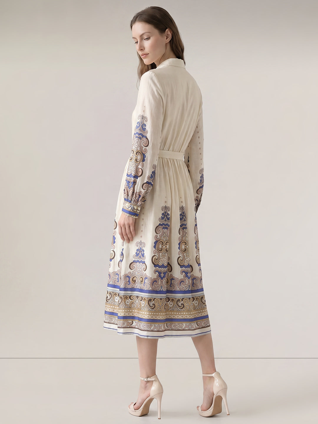 Beige Printed Shirt Dress
