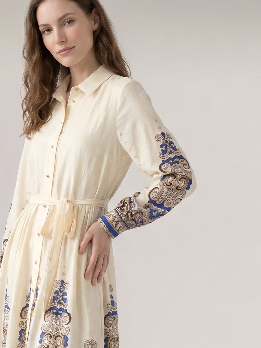 Beige Printed Shirt Dress