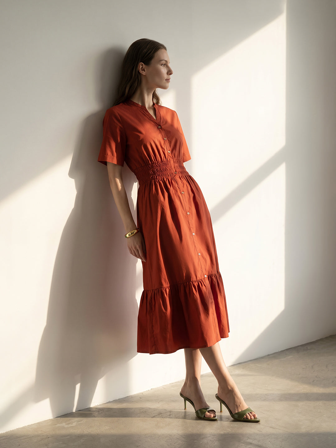 Burnt Red V-Neck Dress