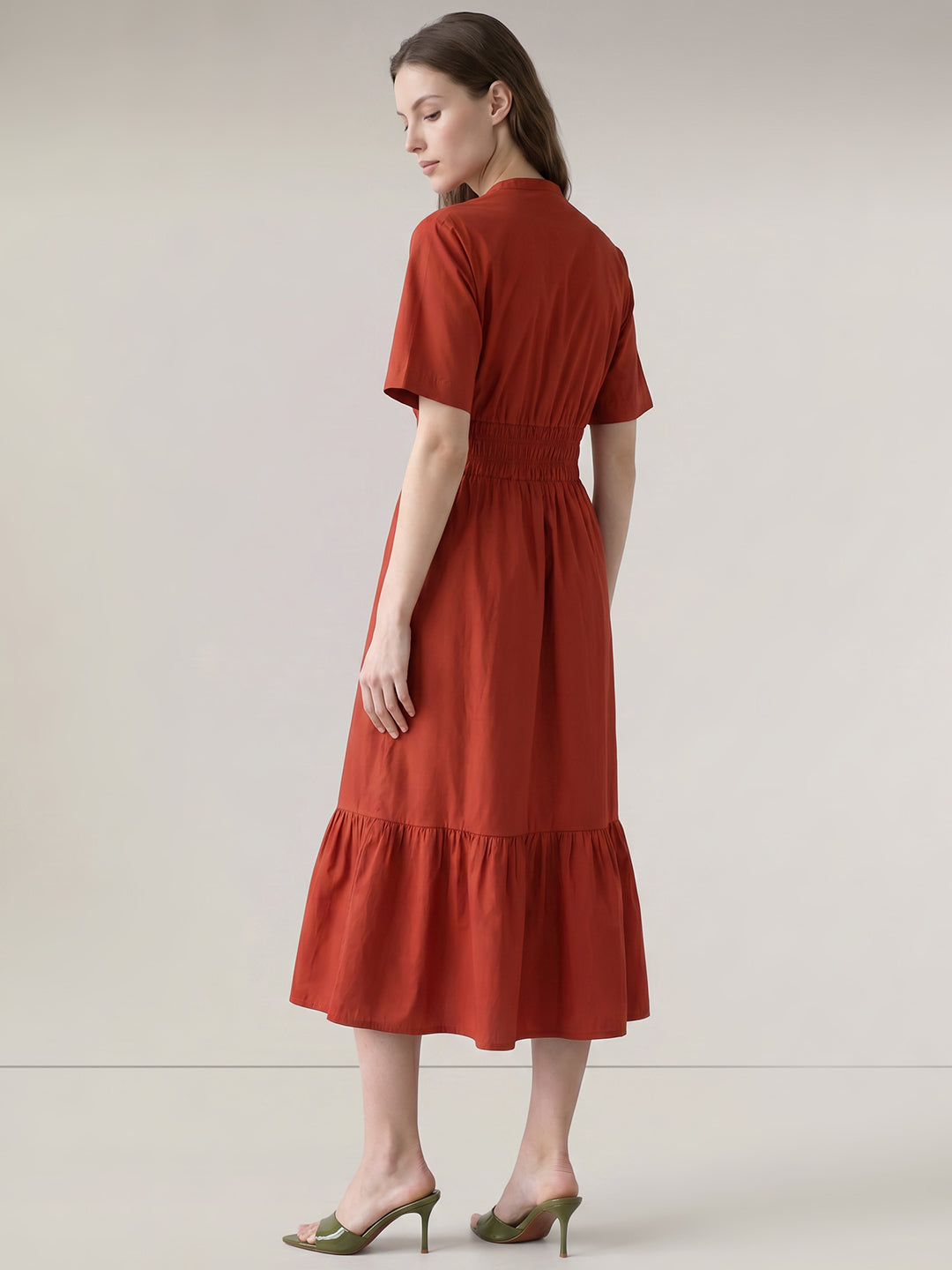 Burnt Red V-Neck Dress