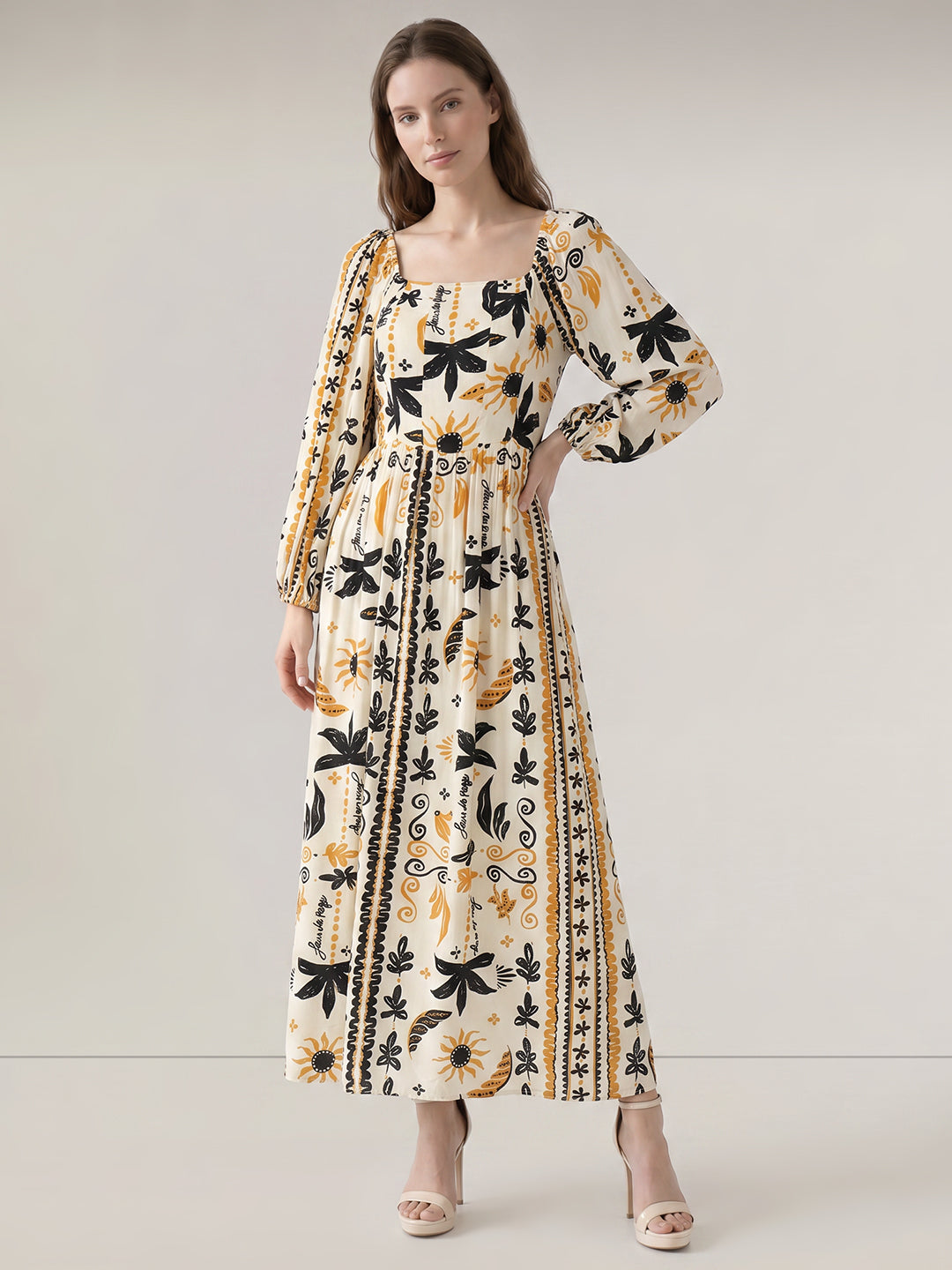 Multi-Colour Printed Midi Dress