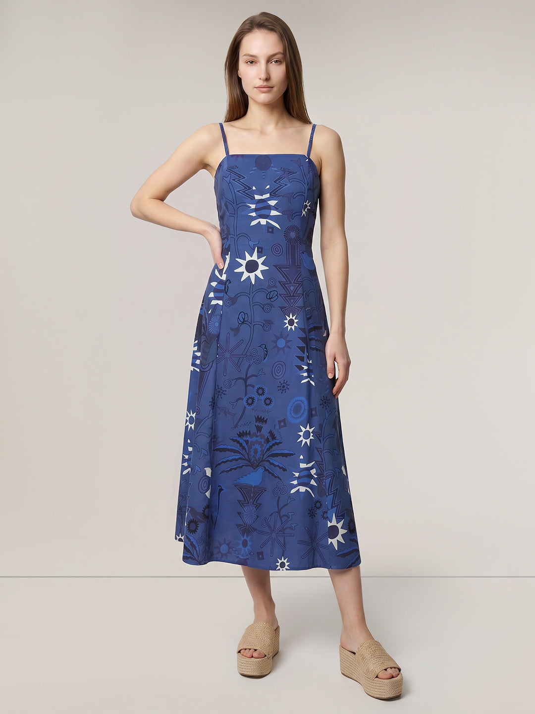 Blur Printed Strappy Midi Dress