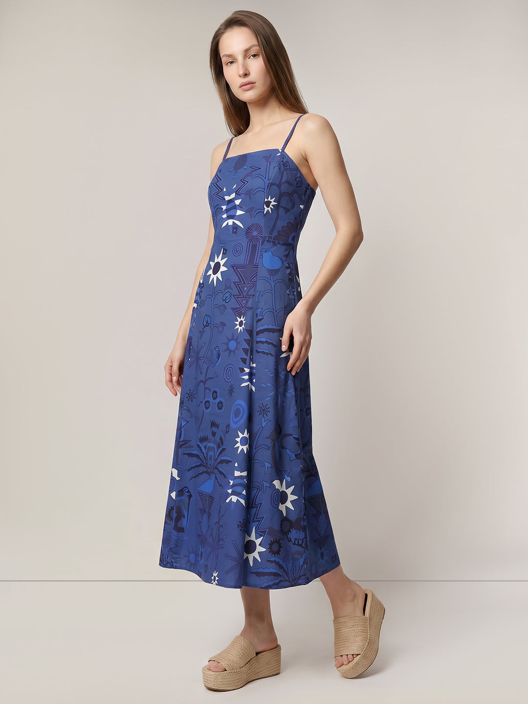 Blur Printed Strappy Midi Dress