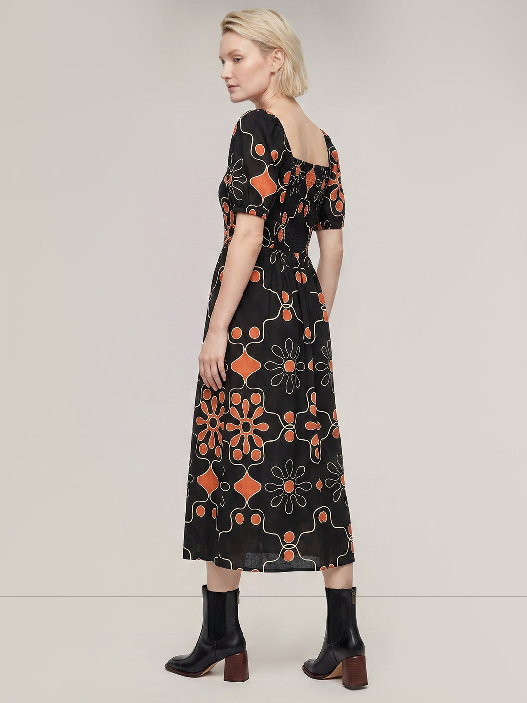Black Printed Midi Dress