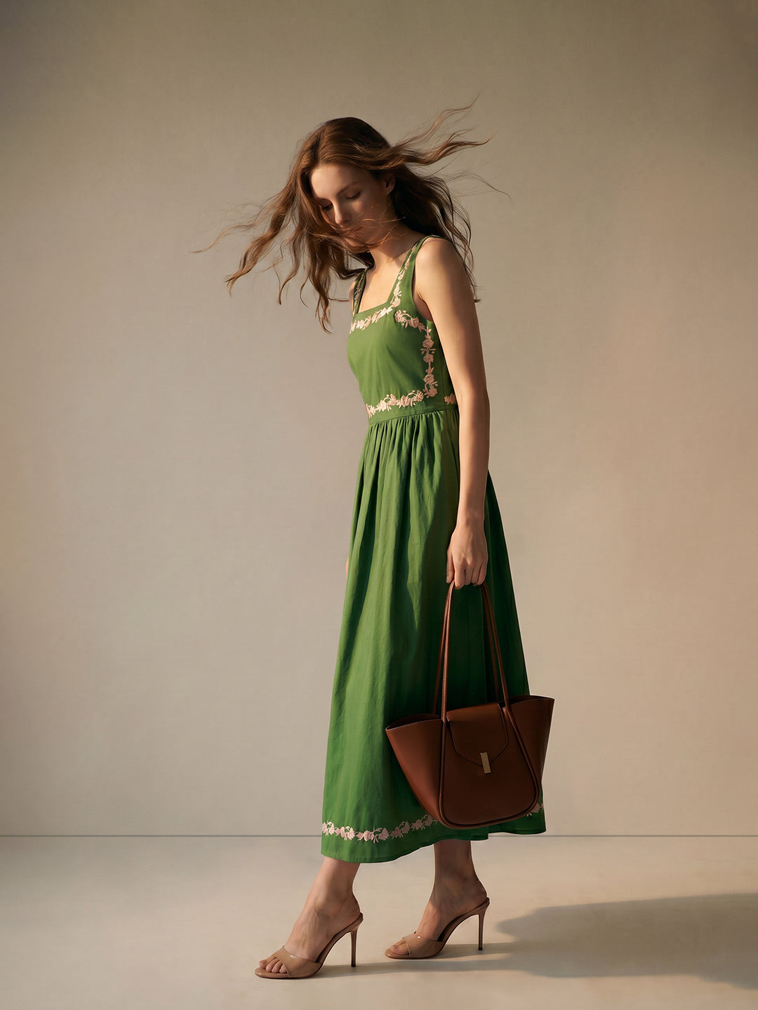 Green Floral Embroidered Dress