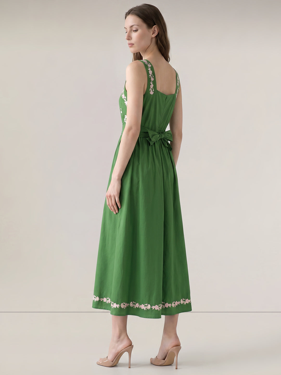 Green Floral Embroidered Dress