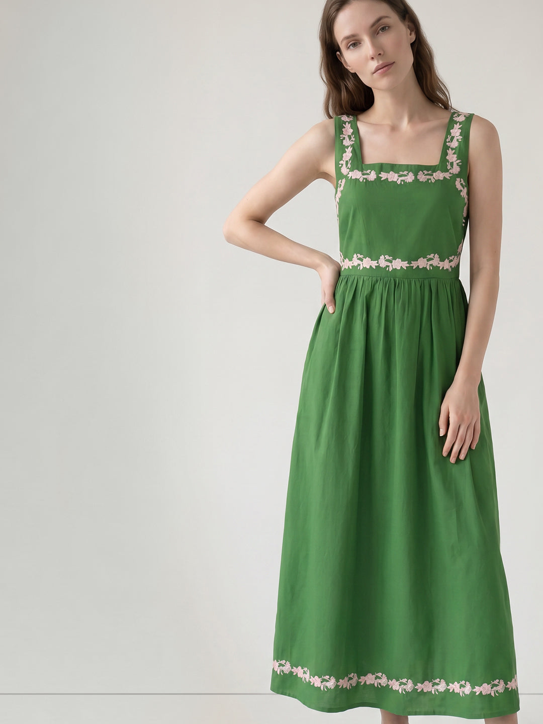 Green Floral Embroidered Dress