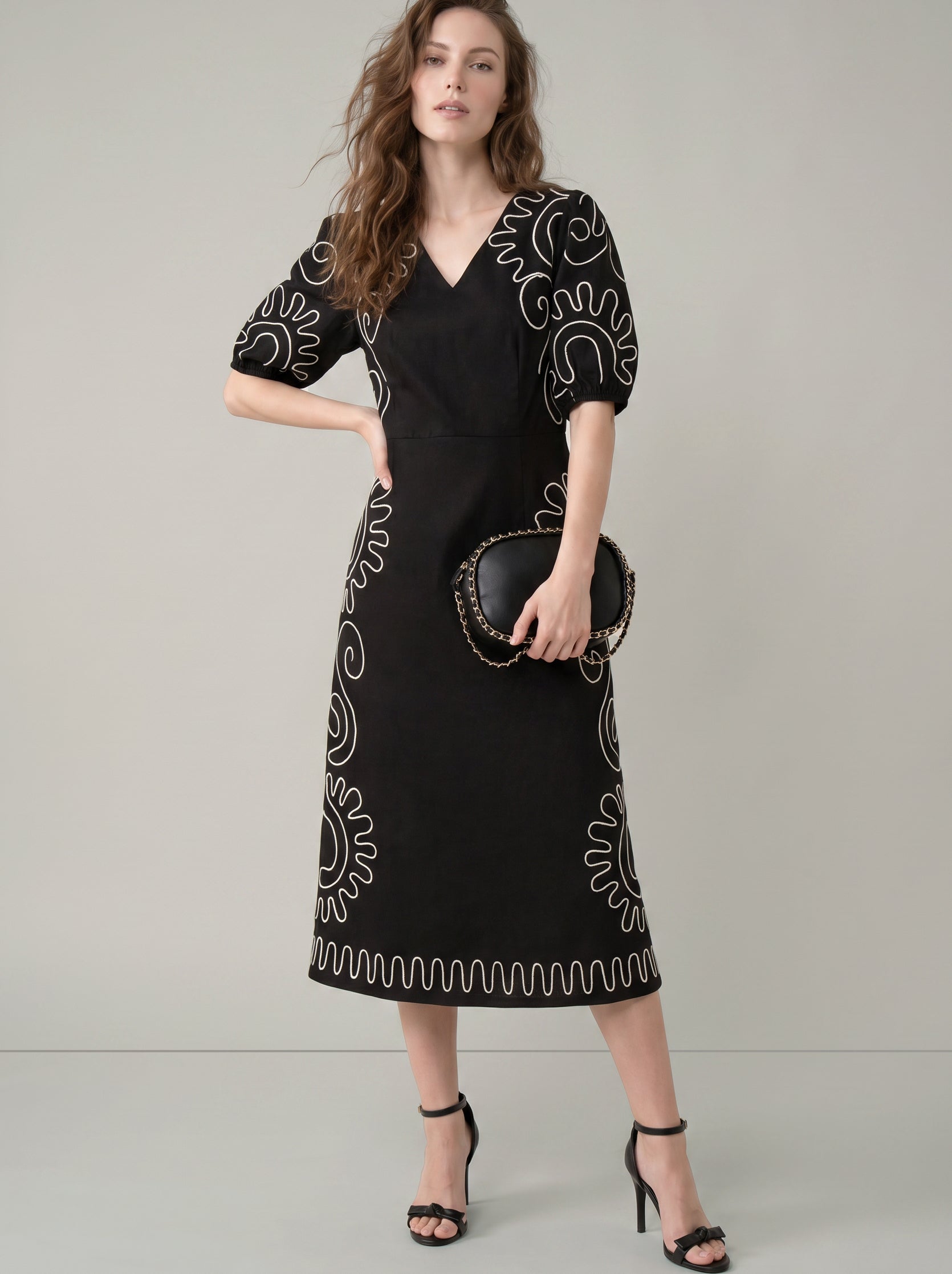 Black Contrast Embroidered Dress