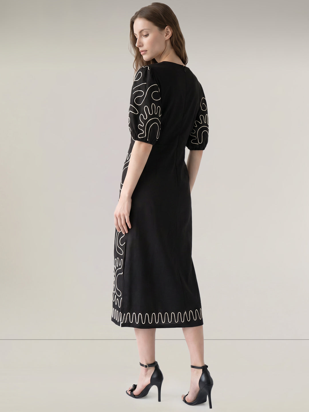 Black Contrast Embroidered Dress