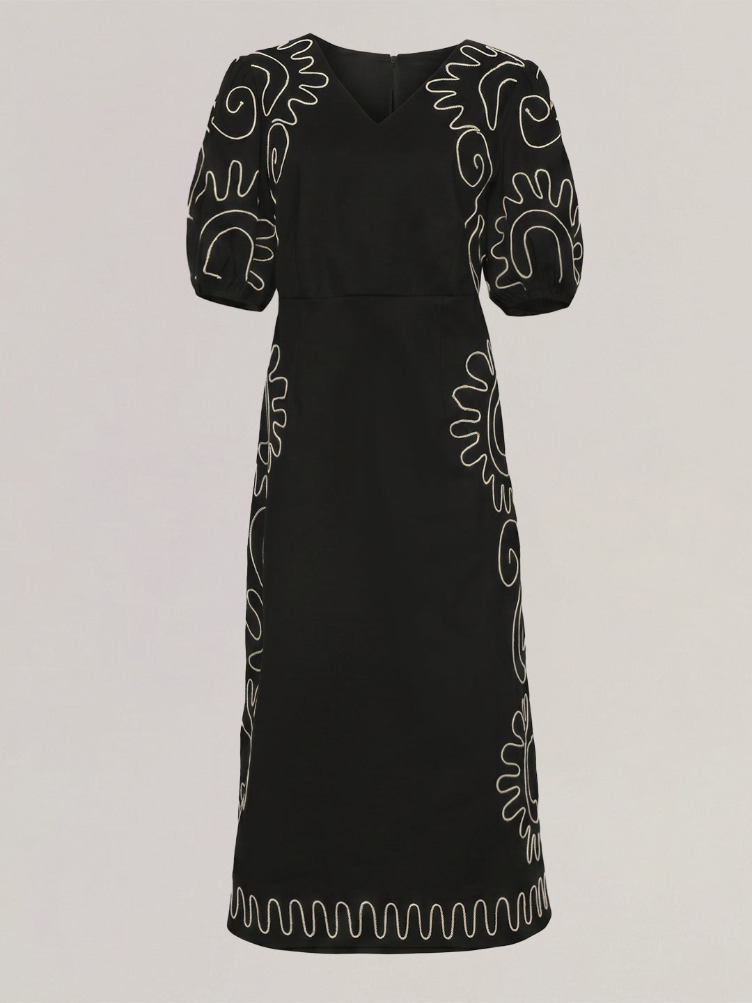 Black Contrast Embroidered Dress