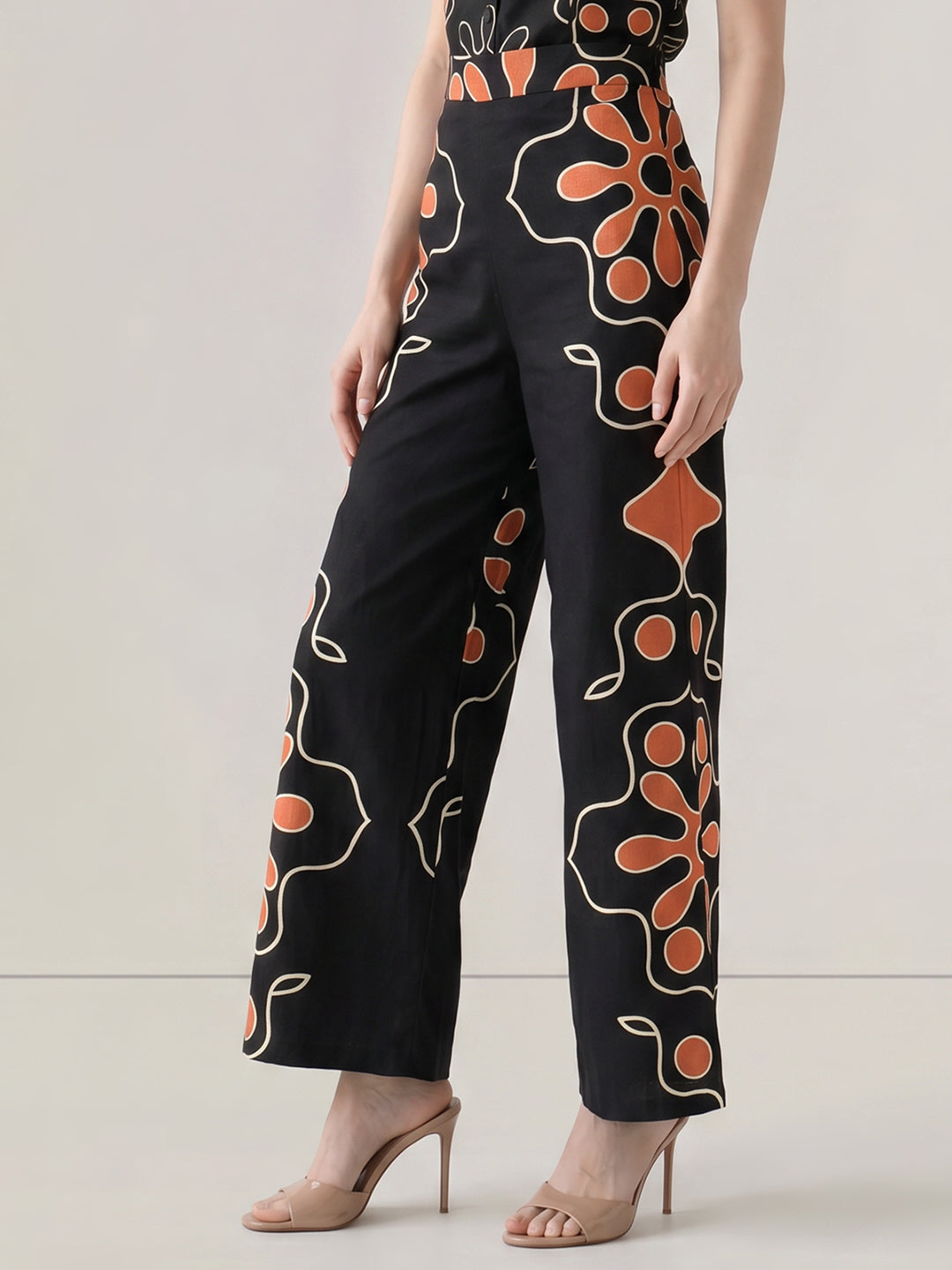 Black Floral Wide Leg Pants