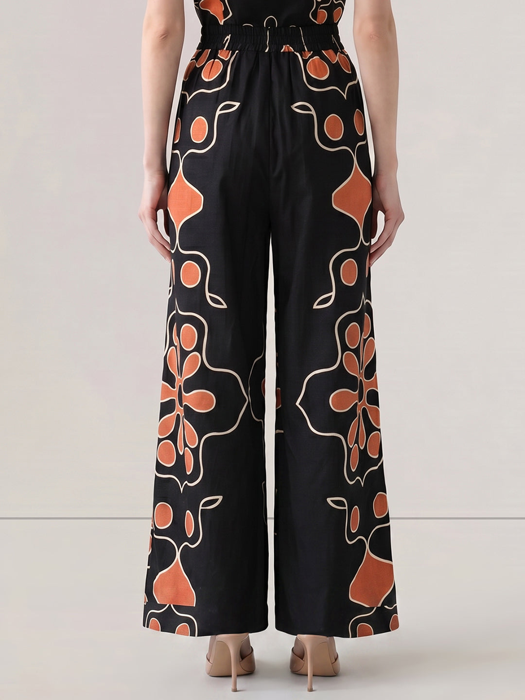 Black Floral Wide Leg Pants
