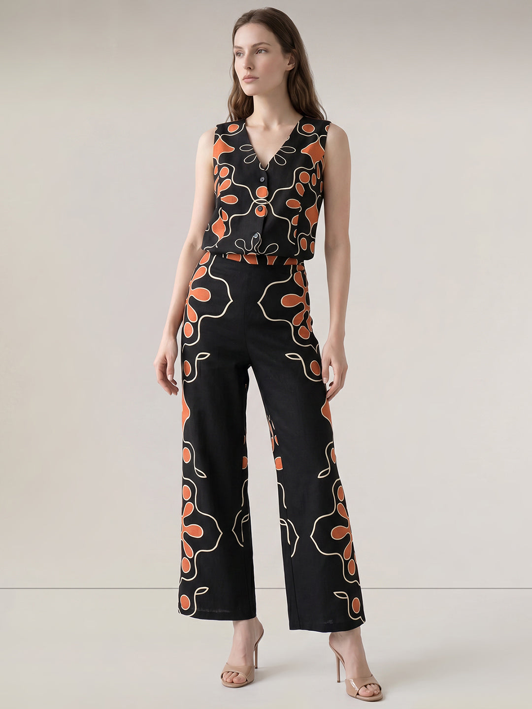 Black Floral Wide Leg Pants