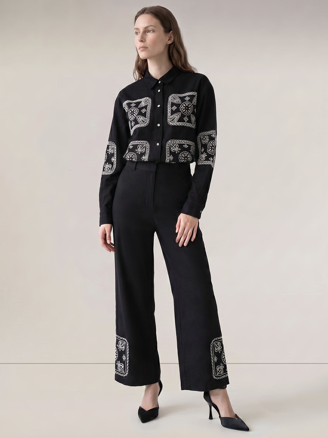 Black Linen Blend Pants