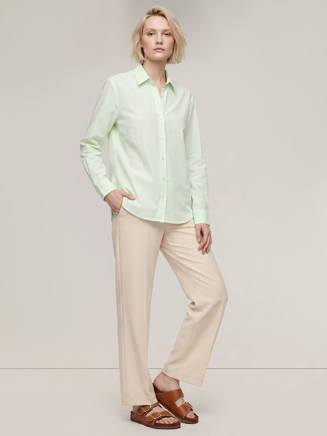Green Striped Cotton Shirt