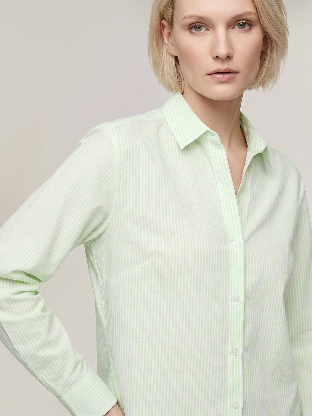 Green Striped Cotton Shirt