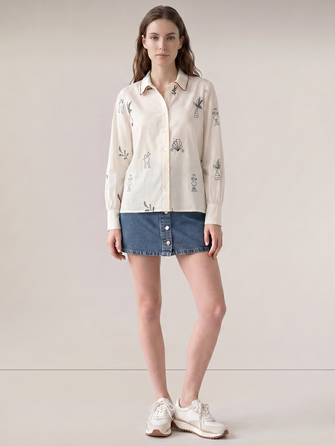 Beige Printed Cotton Shirt