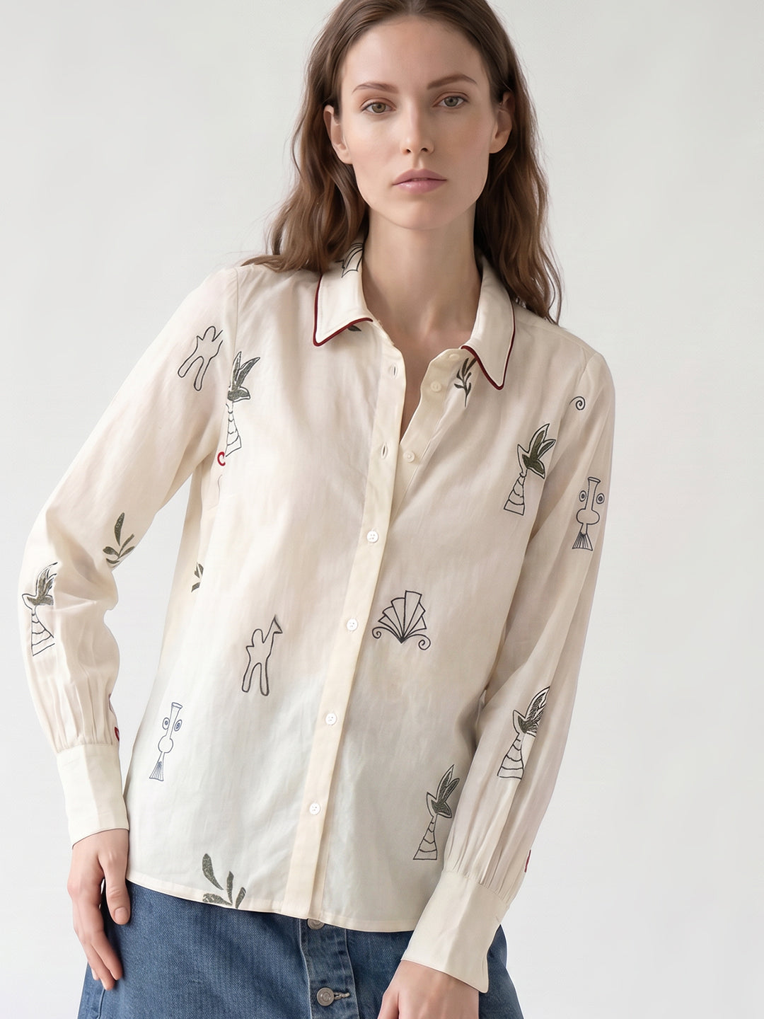 Beige Printed Cotton Shirt