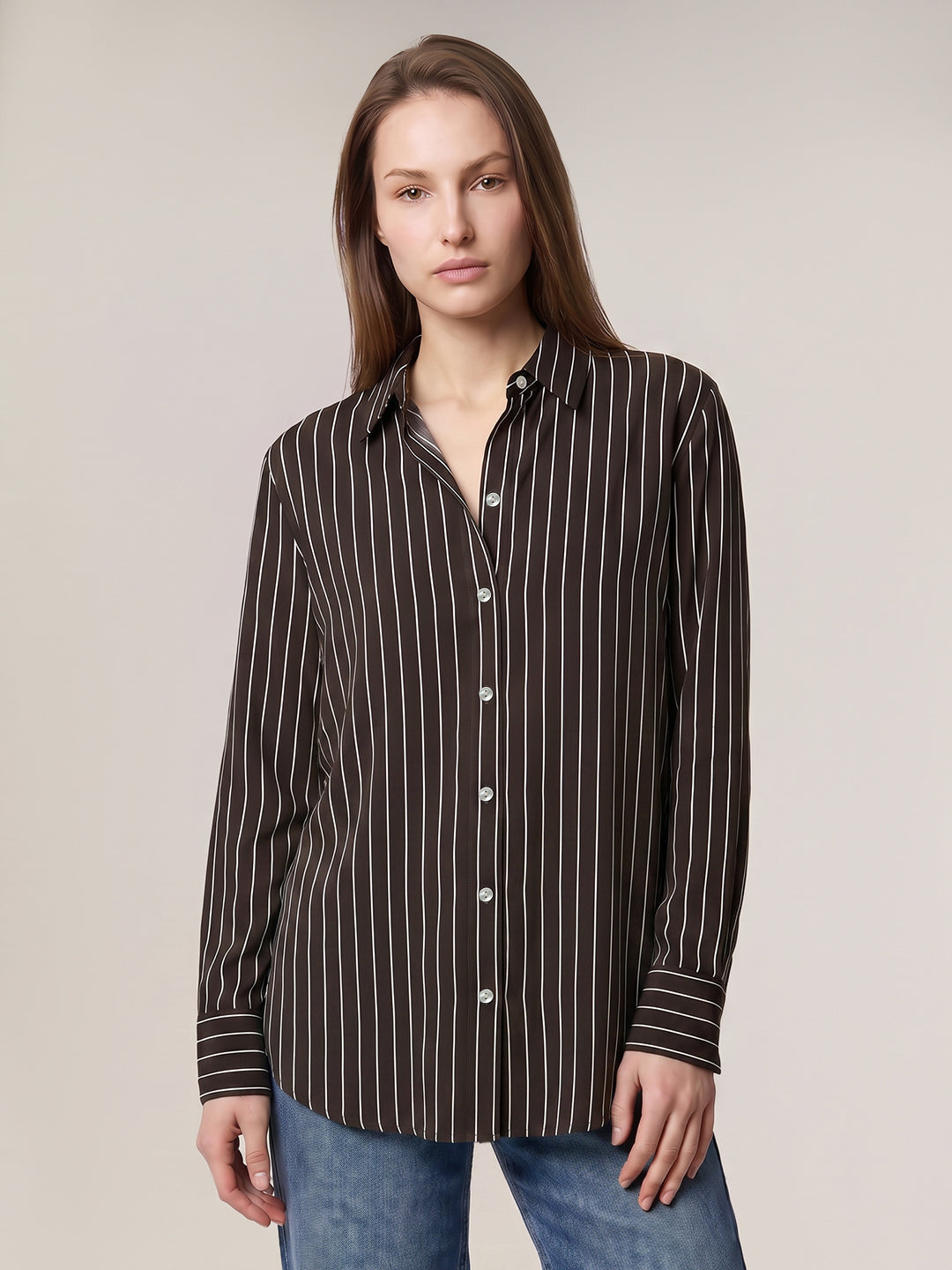 Dark Brown Striped Cotton Shirt