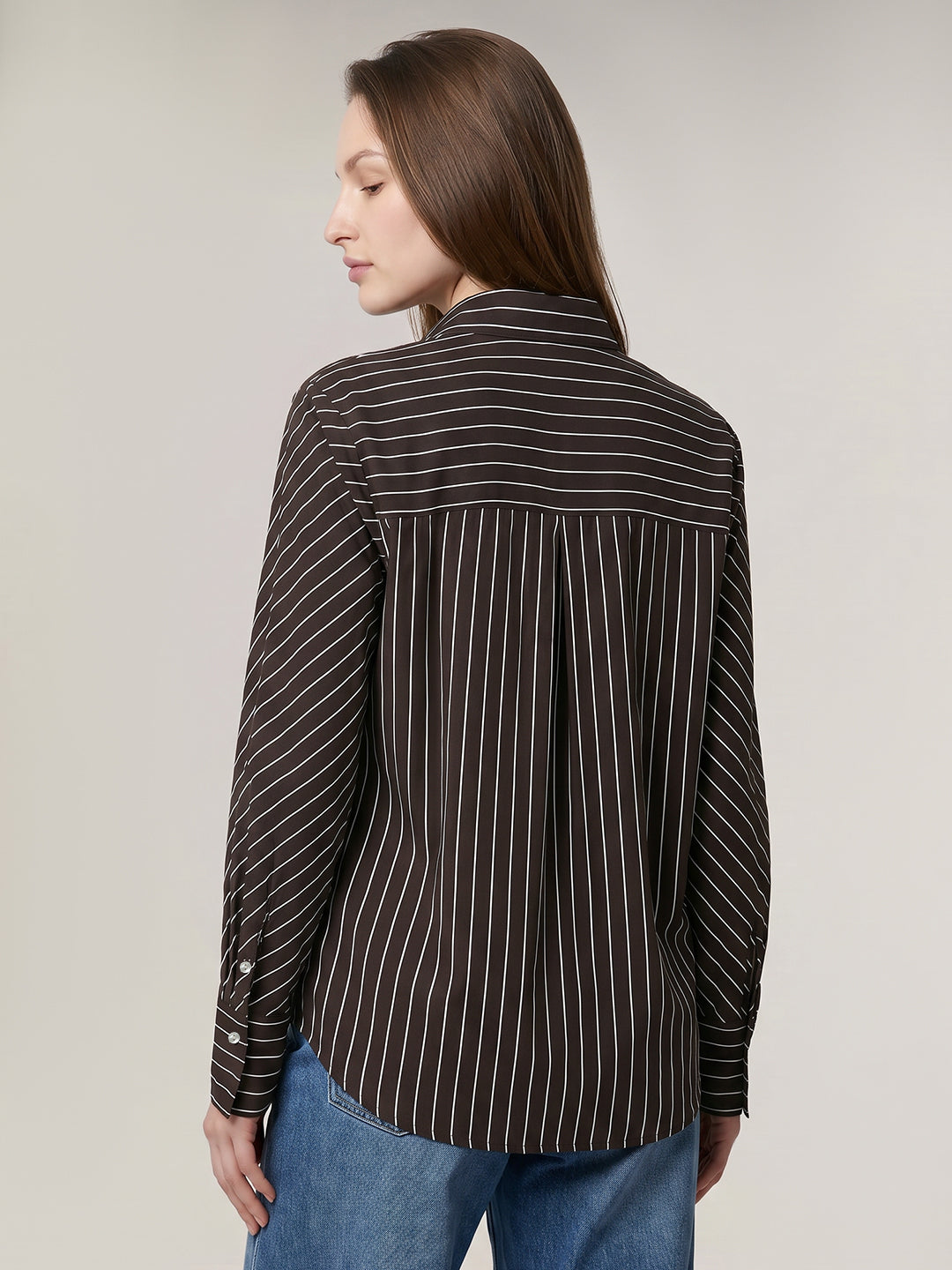 Dark Brown Striped Cotton Shirt