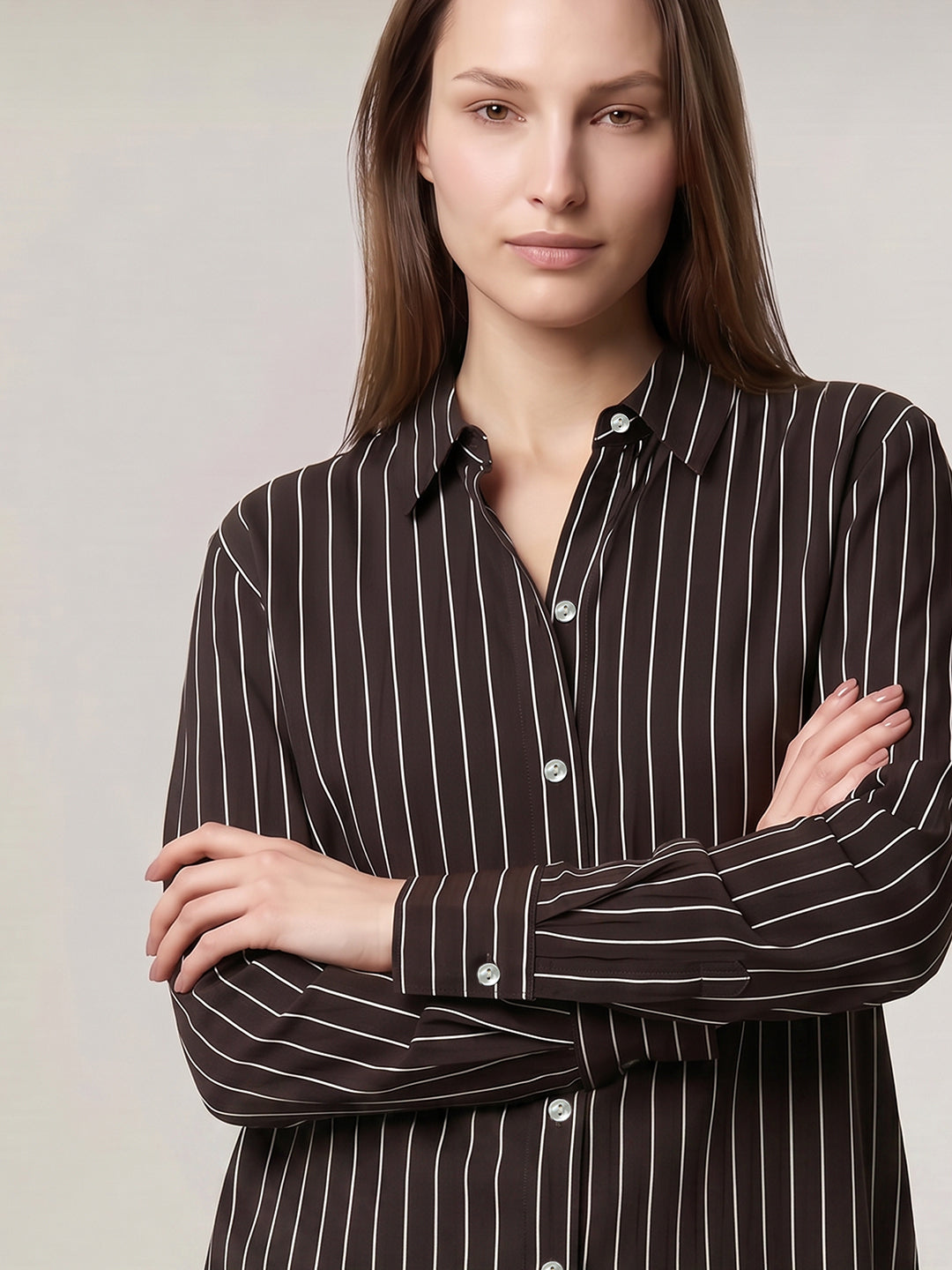 Dark Brown Striped Cotton Shirt